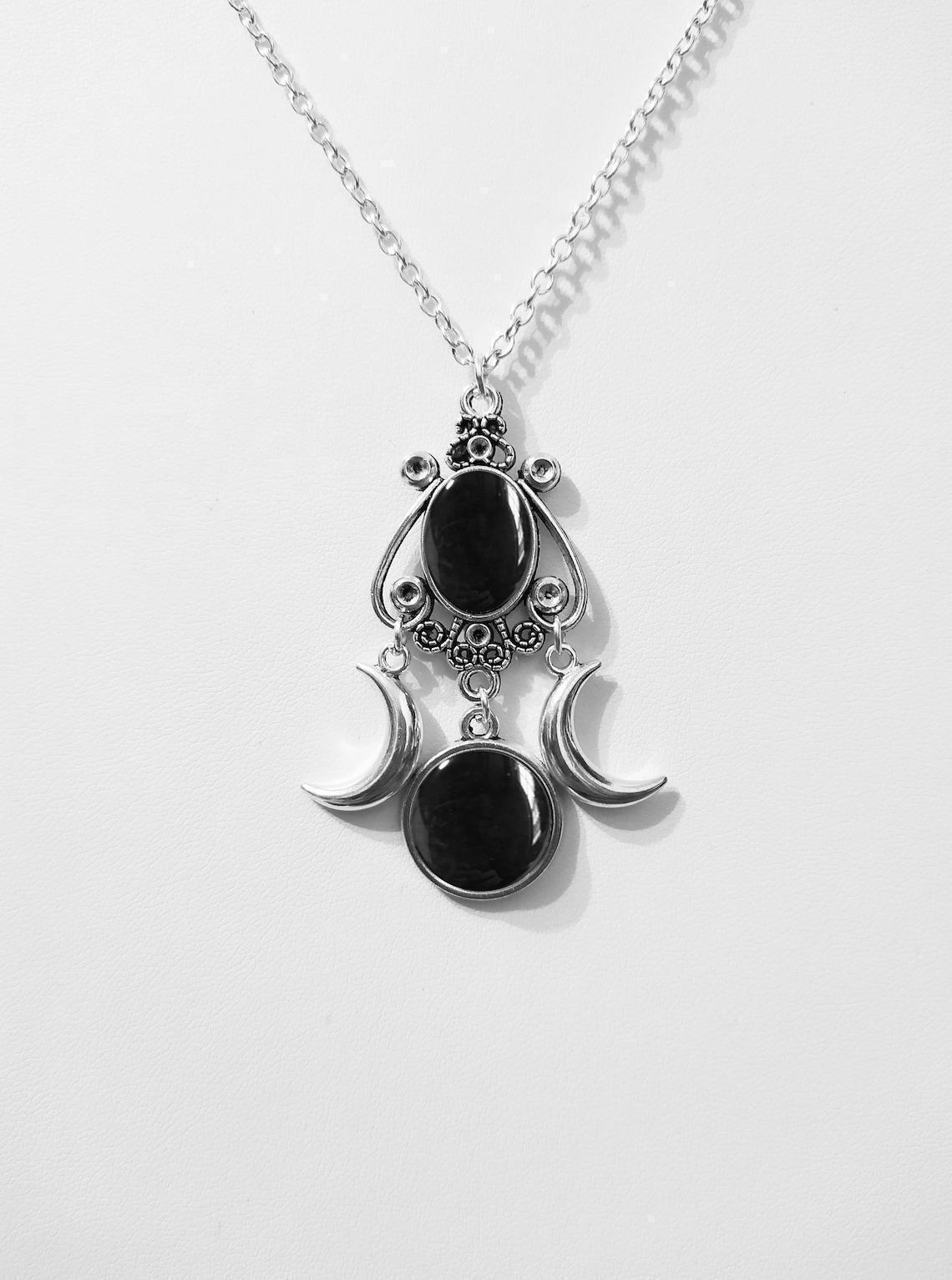 black Witchy Gothic Moon Necklace