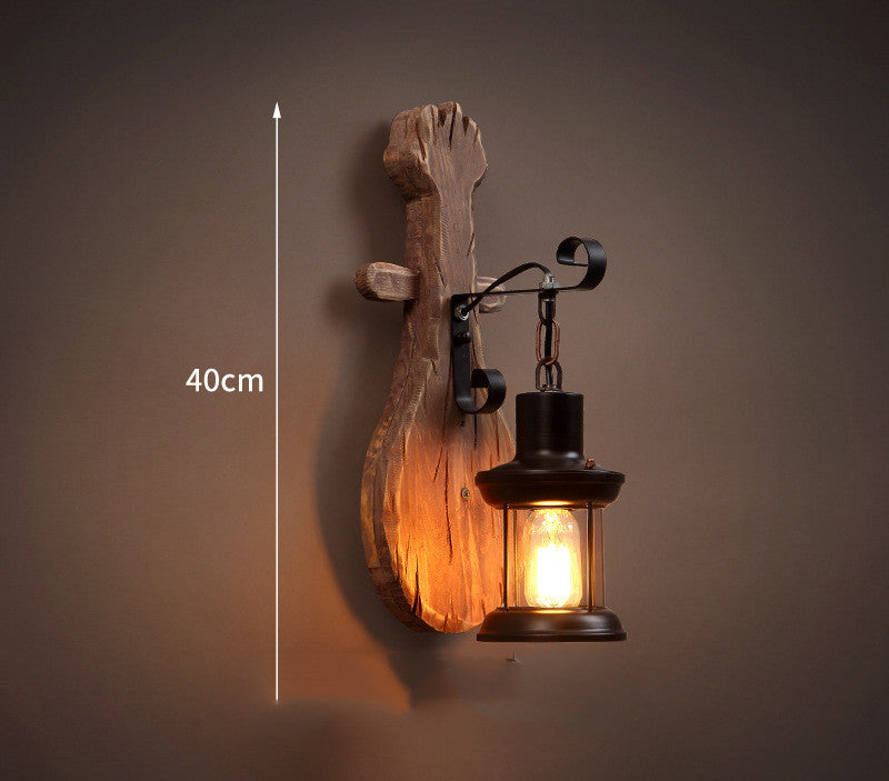 black hanging Wooden Simulation Candle Wall Lamp
