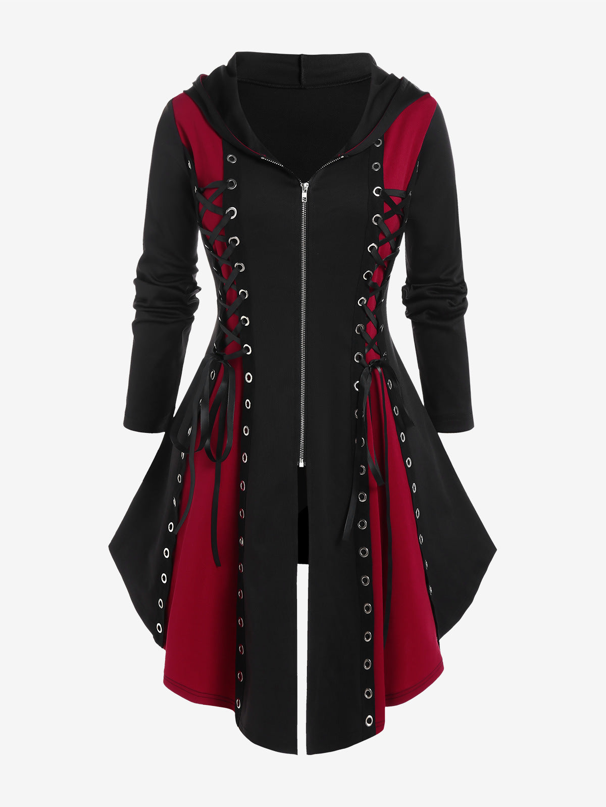 red black Goth Hooded Jacket Dress