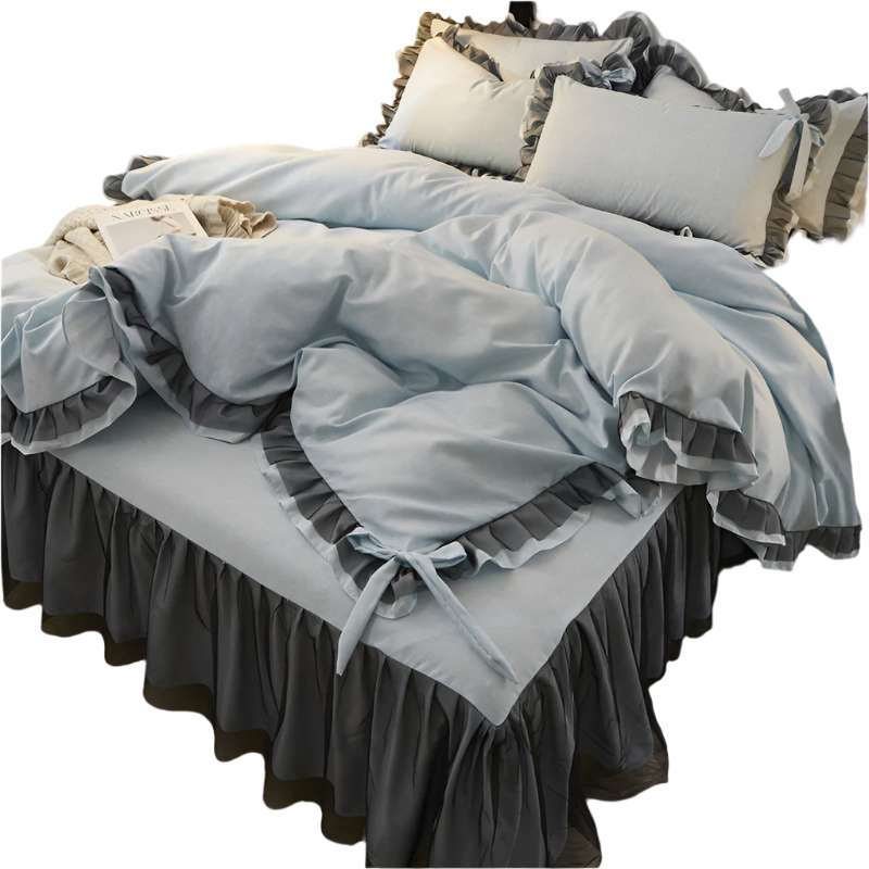 blue Gothic Bedspread Set with Ruffles victorian set