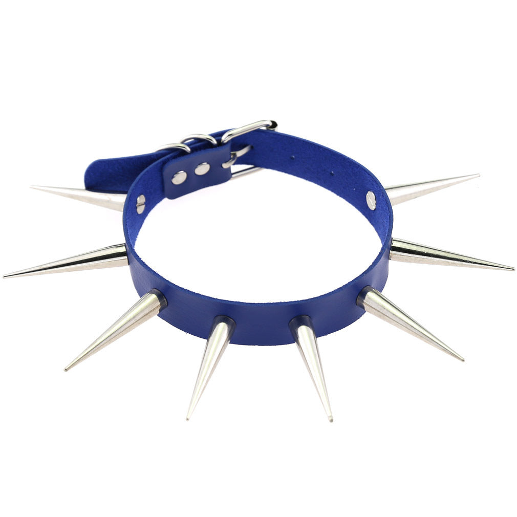 blue Spike Leather Collar