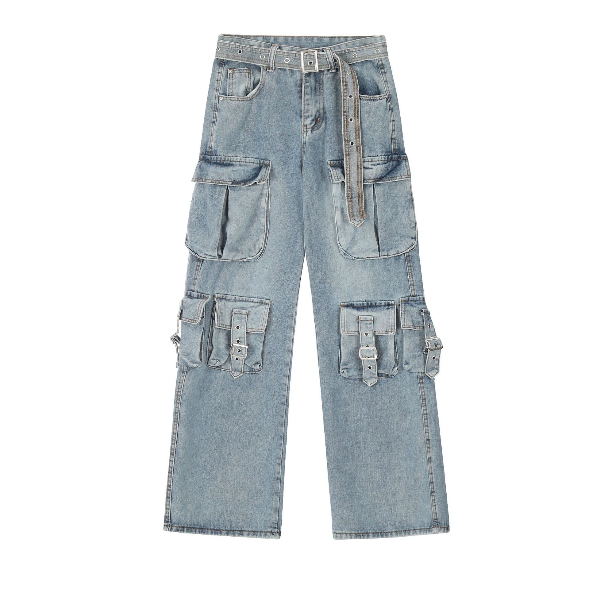 washed out blue Wide Cargo Jeans for Men