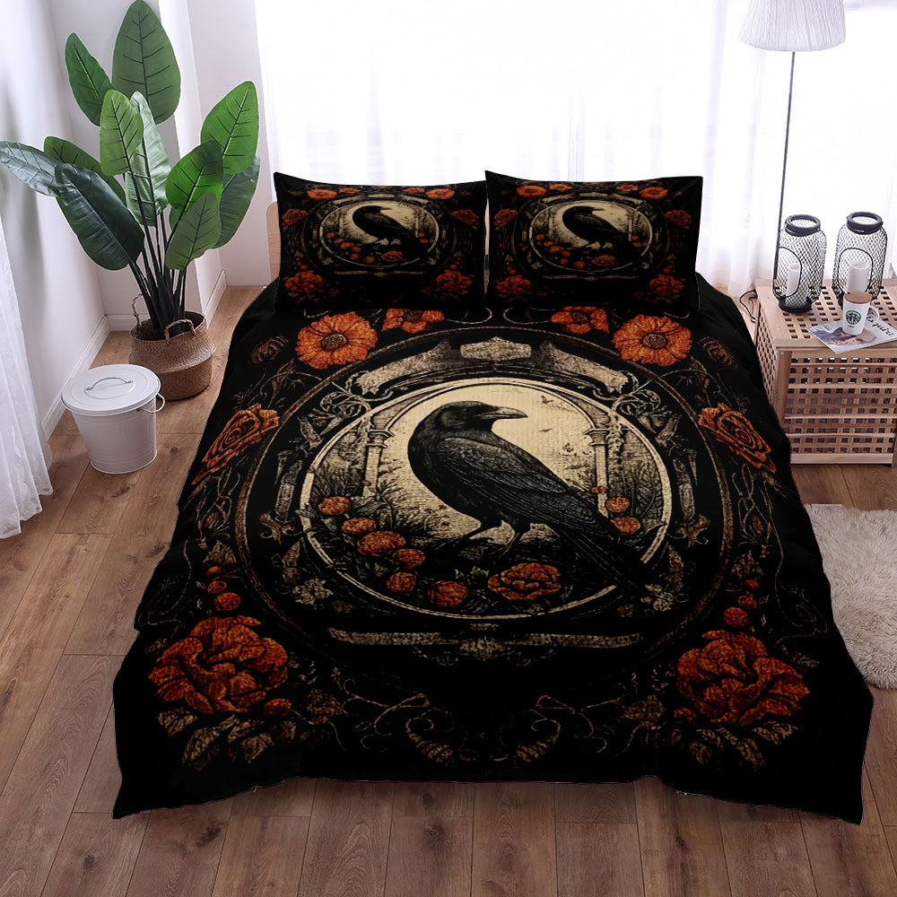 bohemian goth Crow Bedding Set witchy