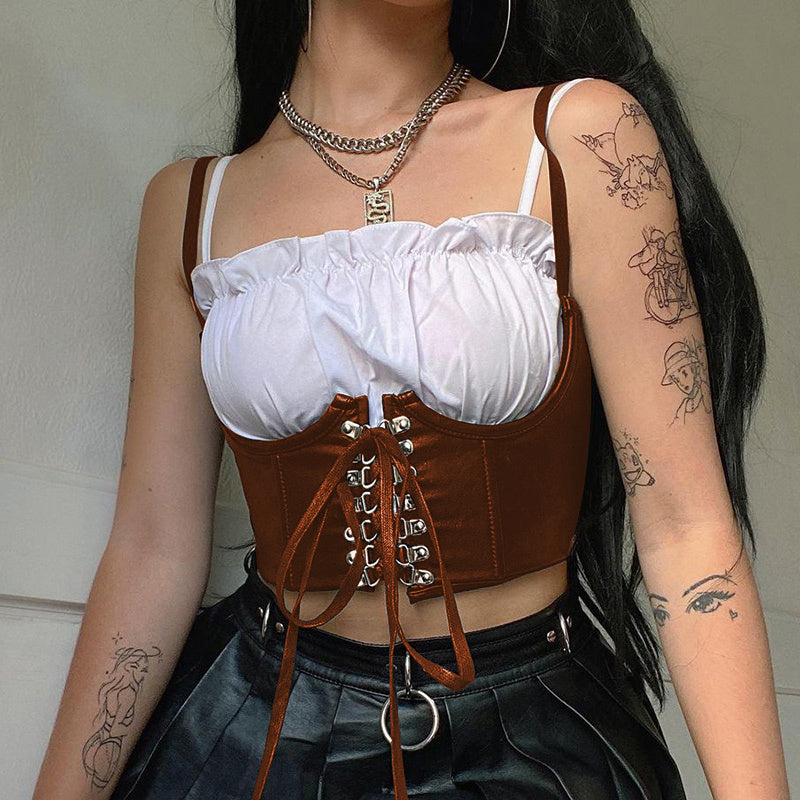 brown Corset Vest Belt Gothic Black Vegan Leather
