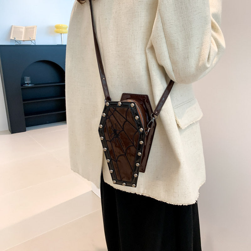 brown Spider Web Coffin Shaped Purse Womens