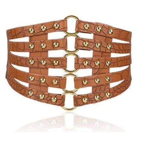 brown Wide Goth Multi Layer Belt Leather Womens