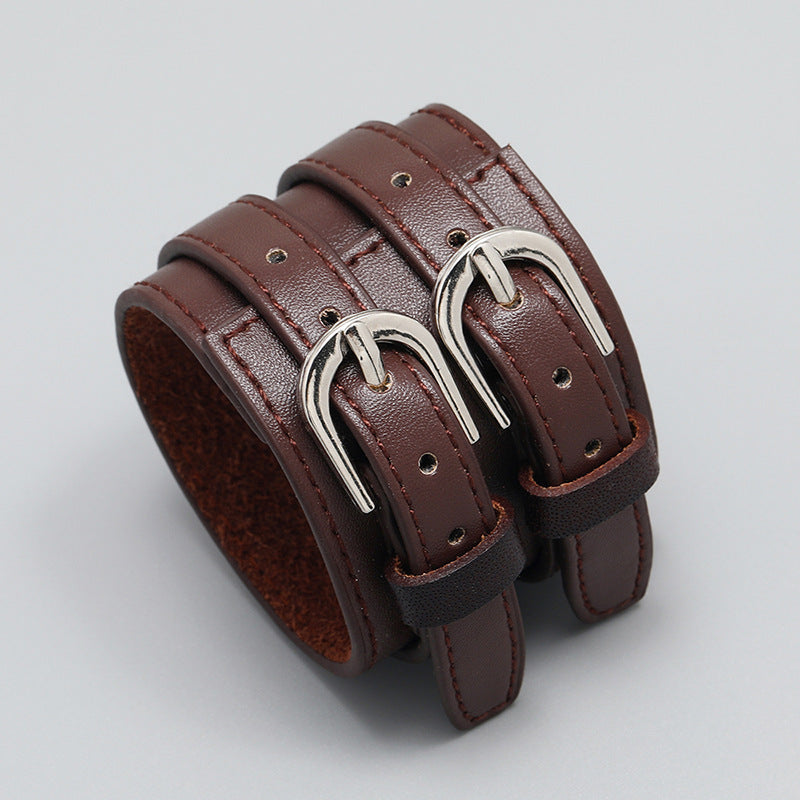 brown steel Wrist Band - Gothic Leather Wrist Strap