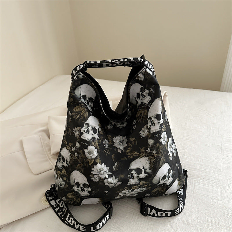 2 in 1 Convertible Floral Skull Pattern Backpack black