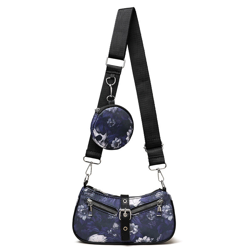 buckle black Floral Skull Casual Goth Bag Womens