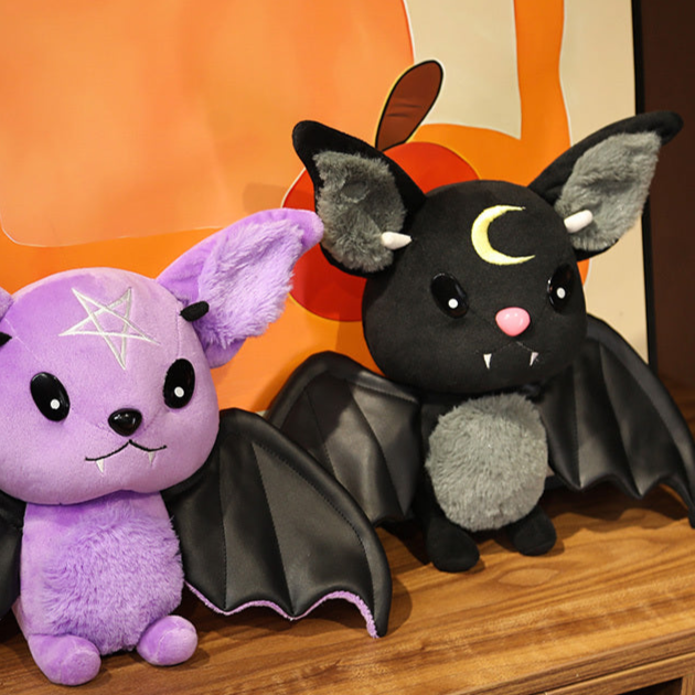 witchy Goth Moon Black Bat Plushie