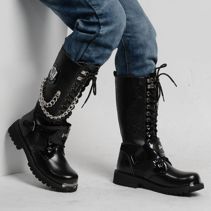 chain Gothic Leather Boots Men's