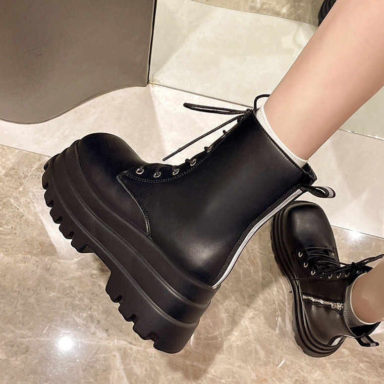chunky Black Platform Marten Ankle Boots Womens