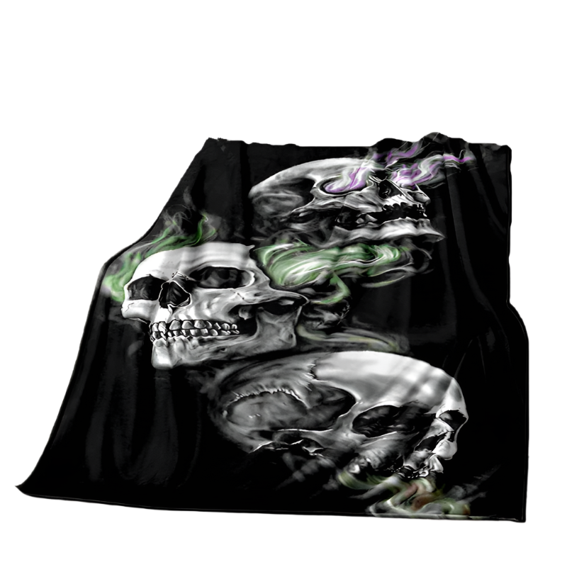 creepy Green Foggy Skulls Blanket black