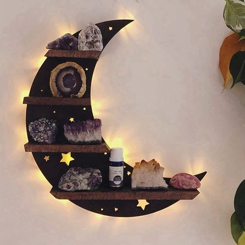 Black Crescent Moon Shelf crystal display