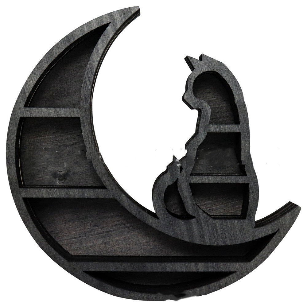Wooden Cat On Moon Shelf