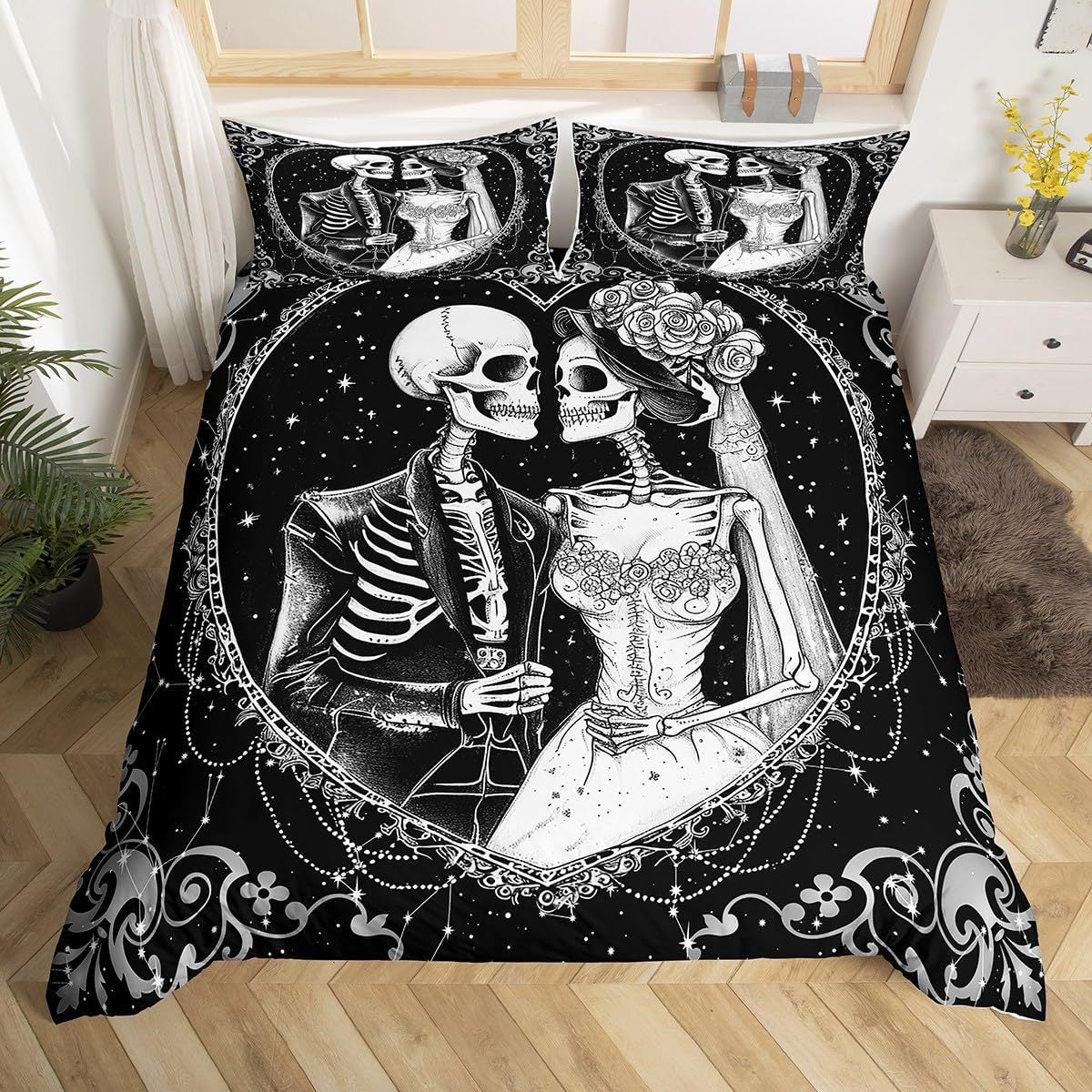 dead couple wedding Goth Skeleton Couple Bedding Set