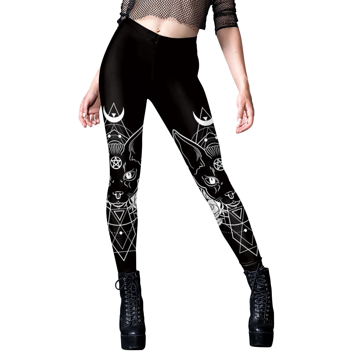 demon Goth Yoga Pants with Gothic Print