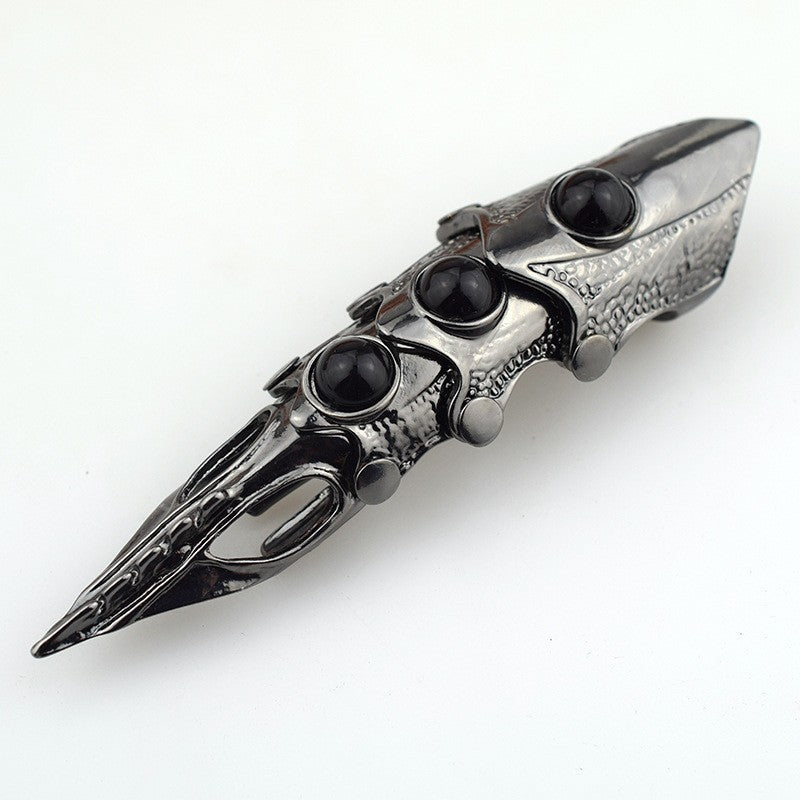 Long Claw Joint Armor Ring - Metallic Punk Nail Roleplay Ring