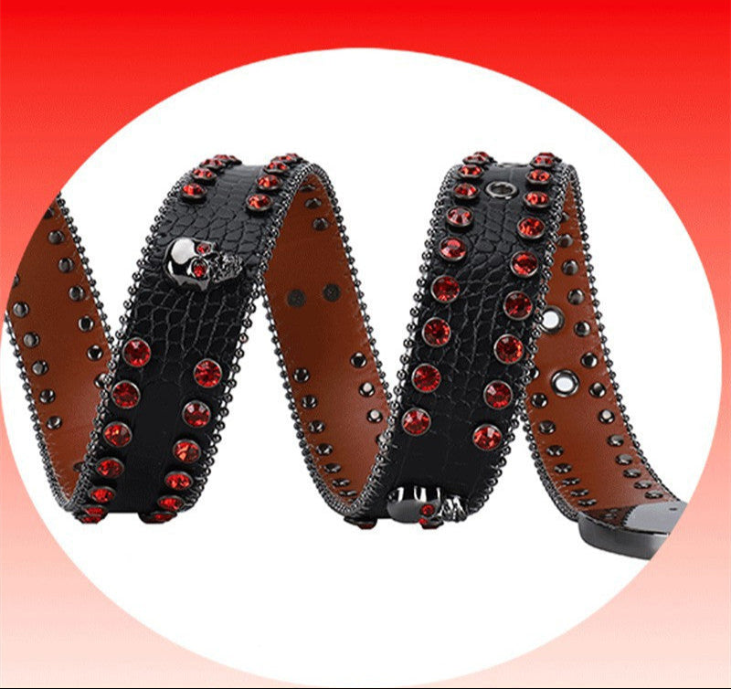Gothic Black Red Crystal Belt with Skulls diamonds