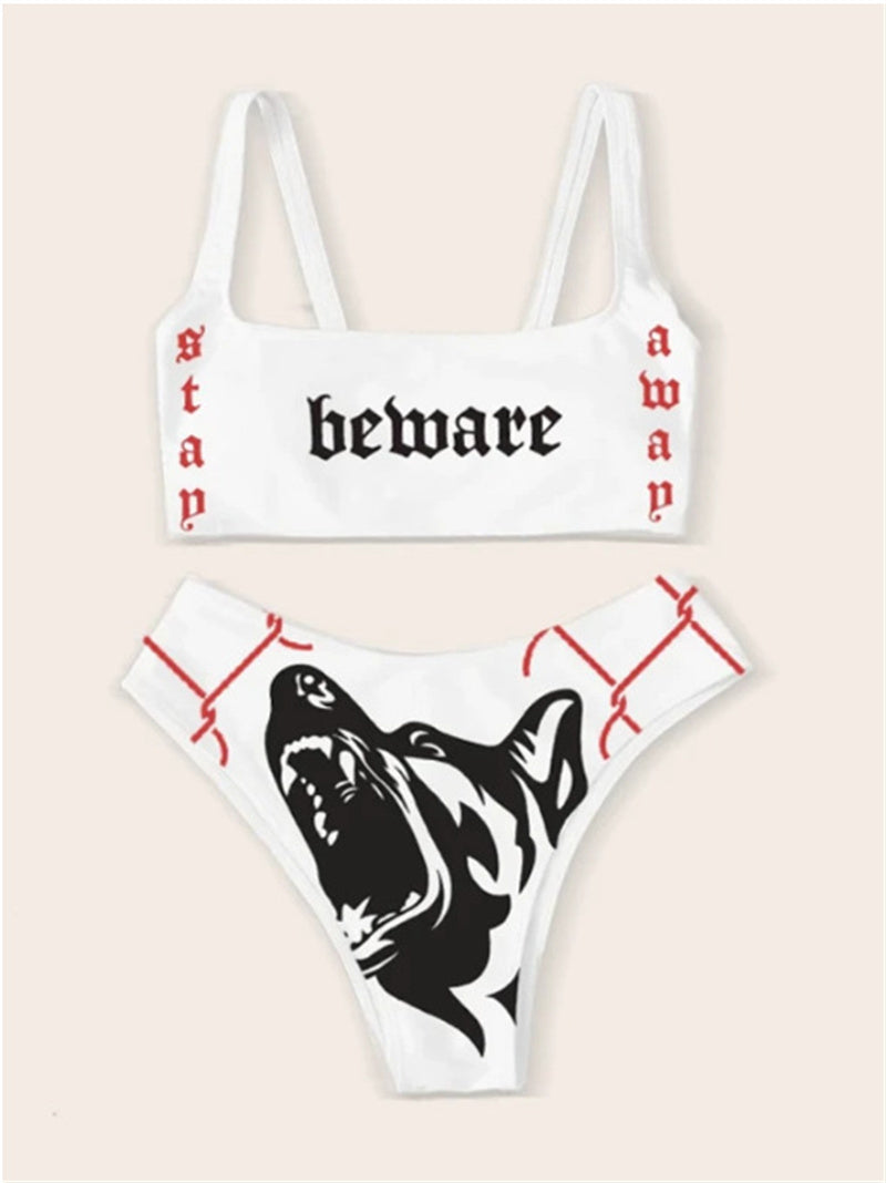 dog "Beware" Punk Bikini Set