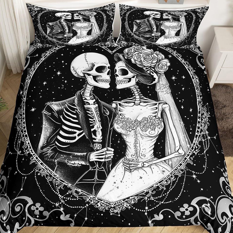 Goth Skeleton Couple Bedding Set twin full king queen