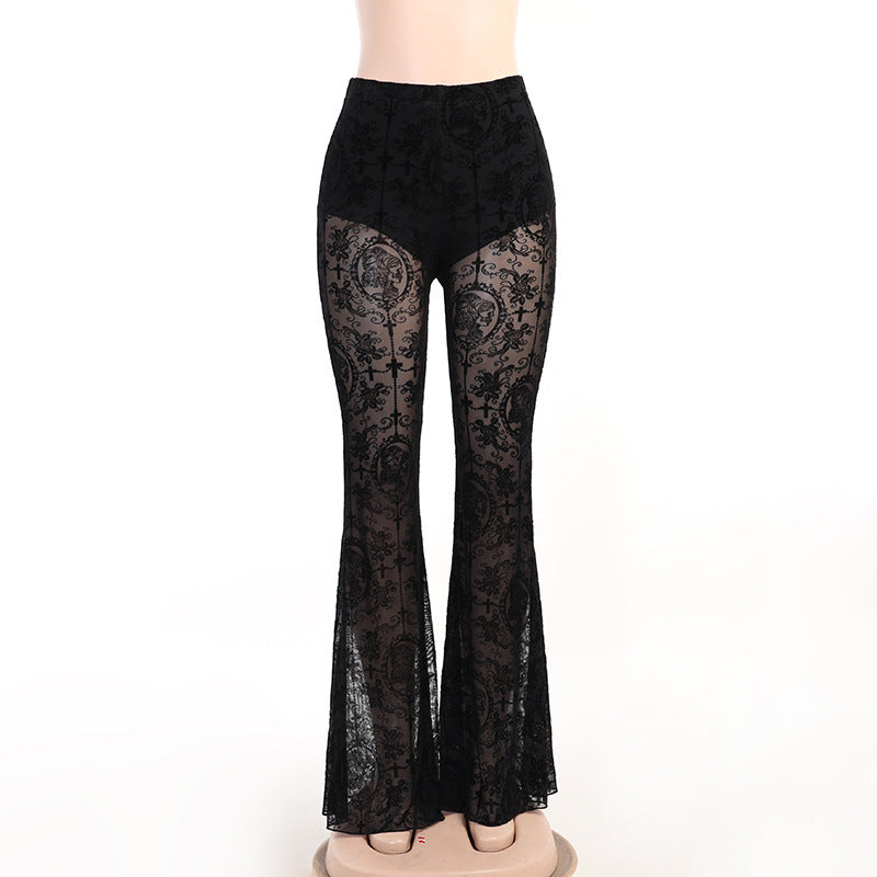 embroidered Gothic See Through Pants