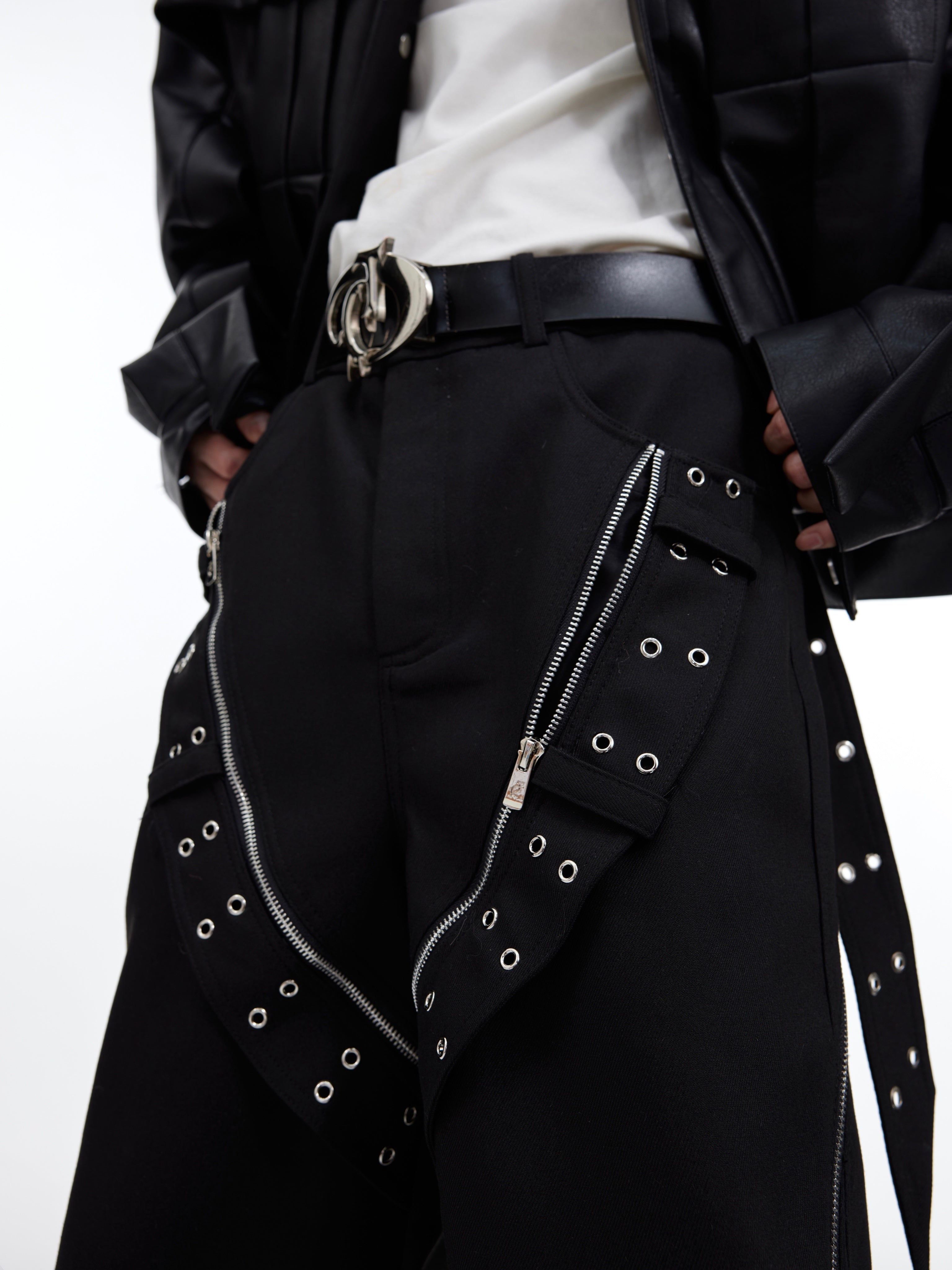flare oversized Wide Leg Metal Zipper Punk Trousers men