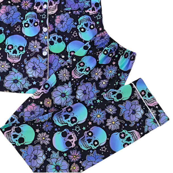 floral Black and Blue Skull Jammies