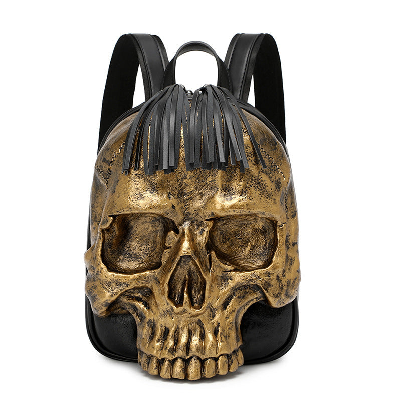 gold 3D Large Skull Backpack