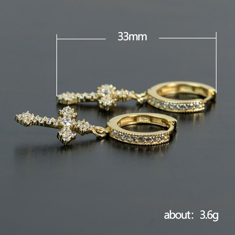 Silver Rhinestone Cross Earrings