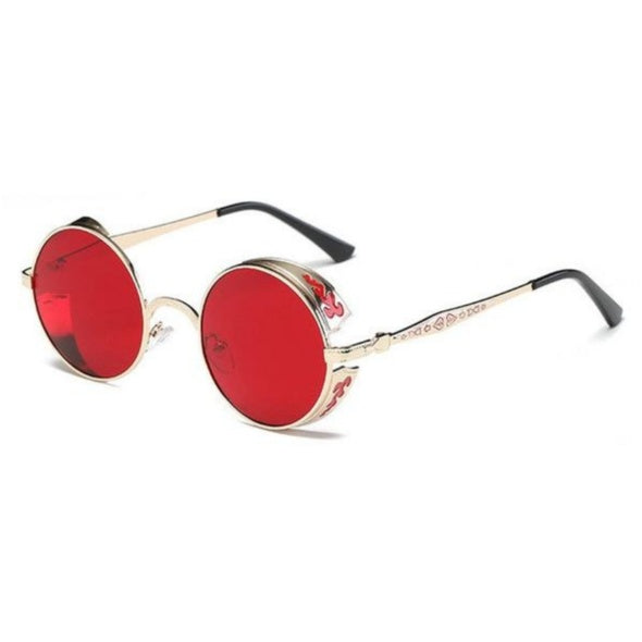 Round Red Gothic Sunglasses gold