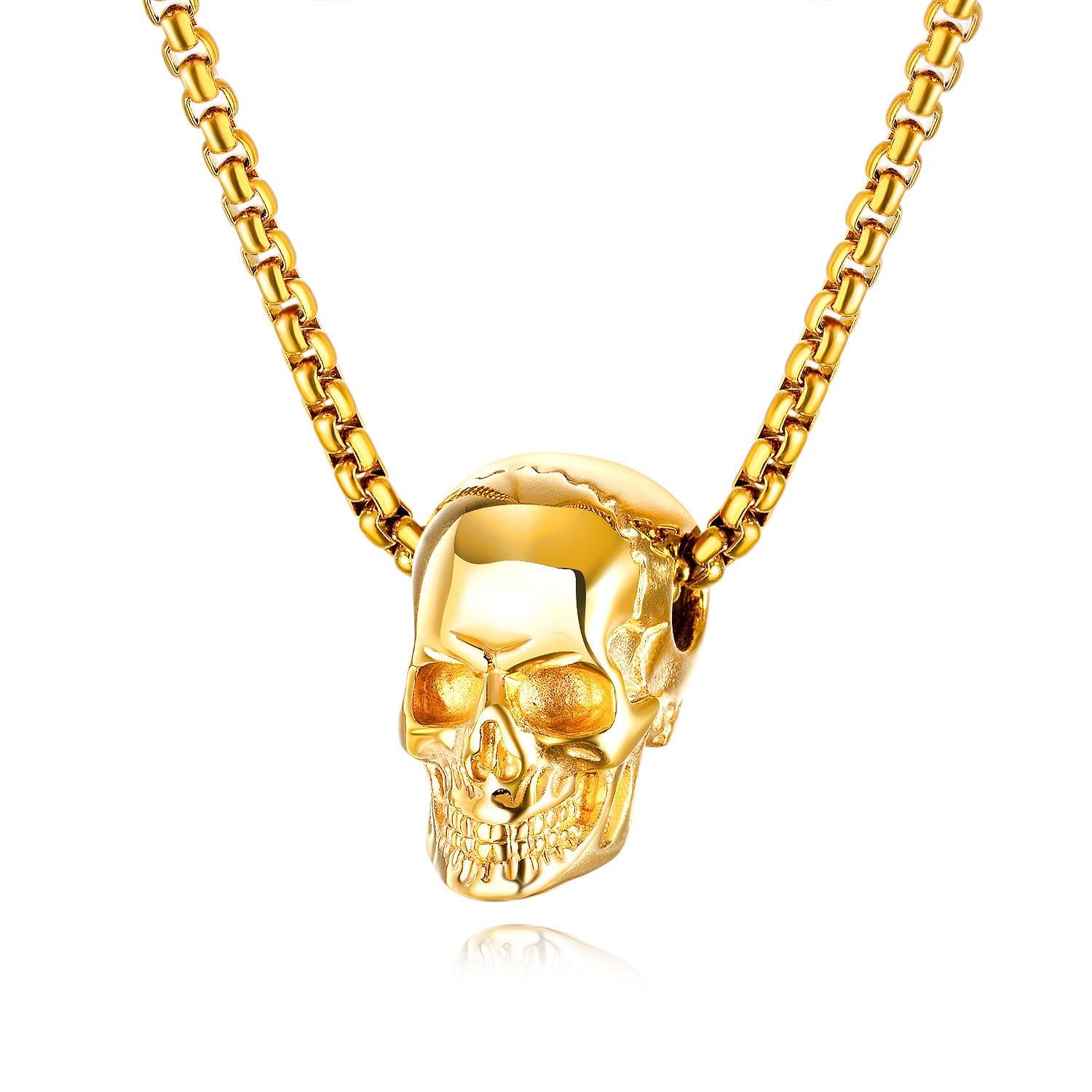 gold Stainless Steel Skull Necklace