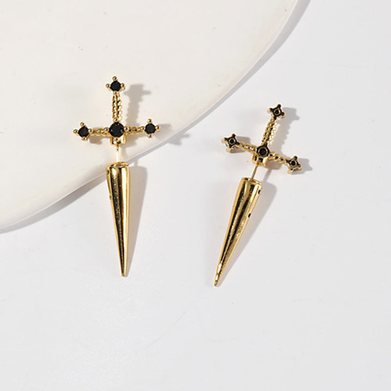 gold Sword Stud Earring Pair