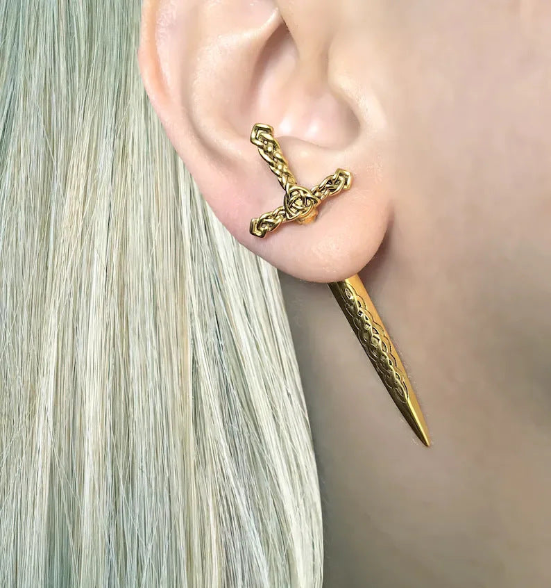Sword Stud Earrings gold