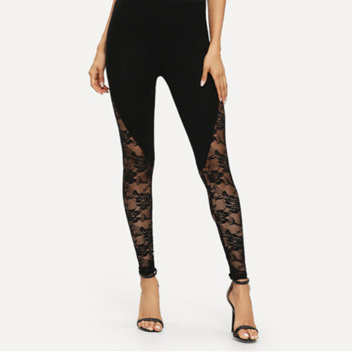 goth Black Floral Lace Leggings