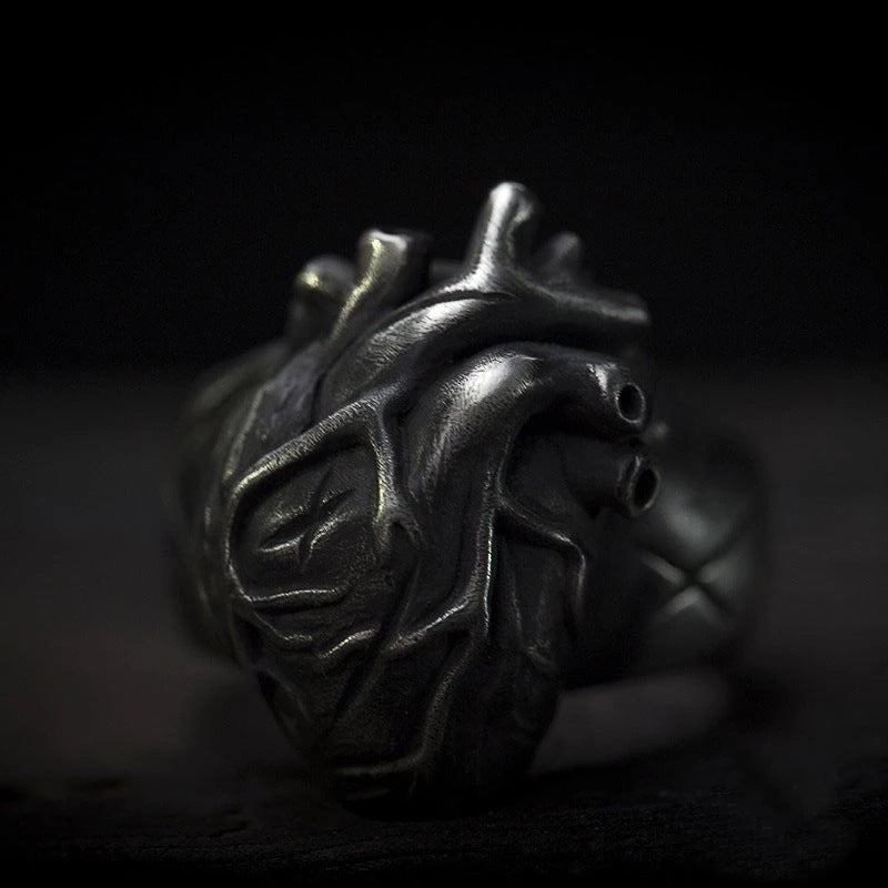 gothic Black Human Heart Ring