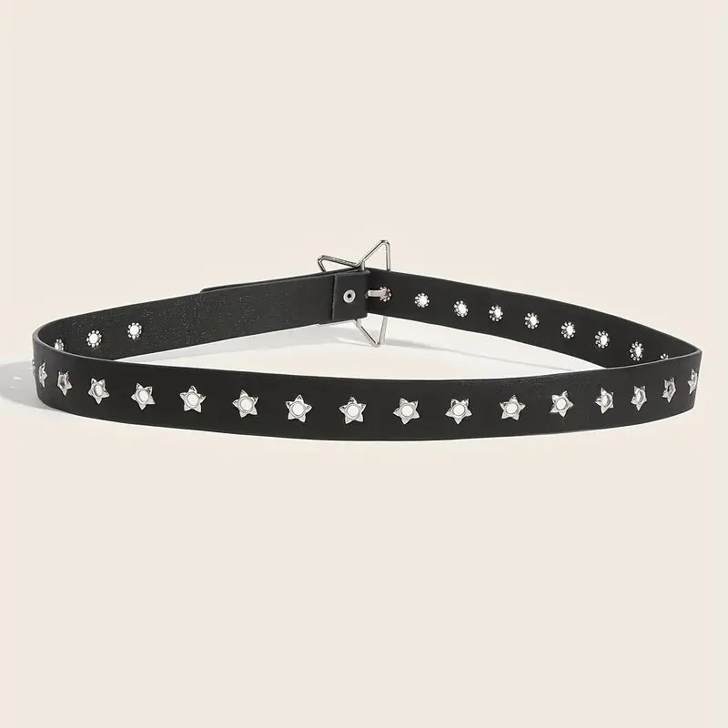 goth Black Leather Star Belt Punk Style Womens