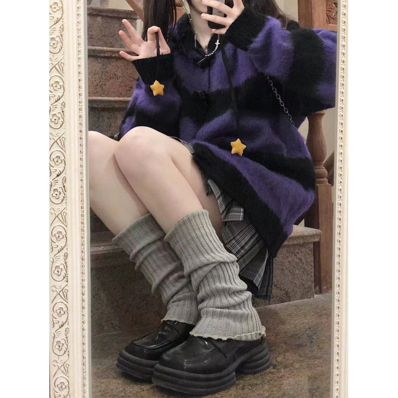 gothic Black Purple Stripes Cardigan Sweater Womens