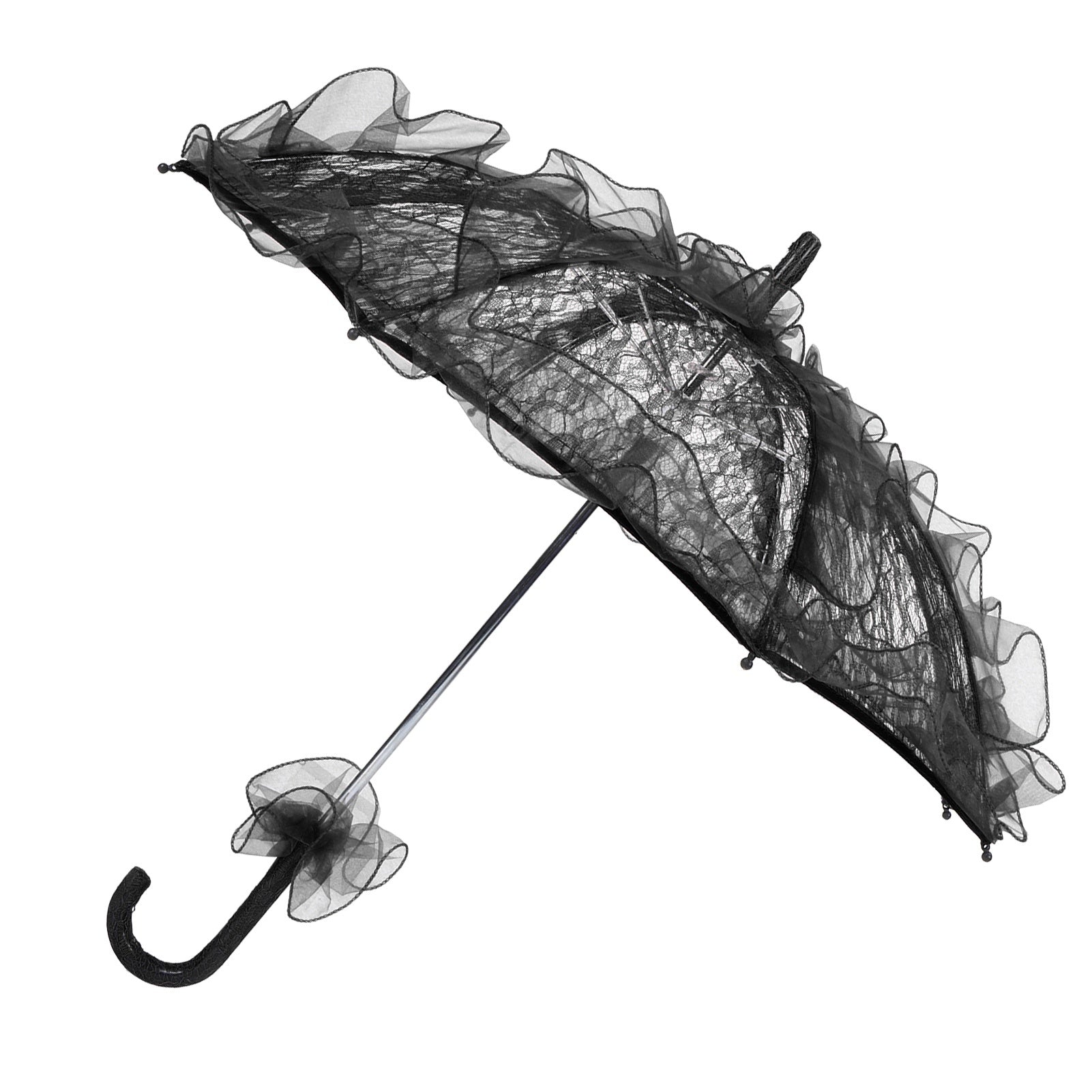 goth Black Ruffle Parasol Umbrella Decorative