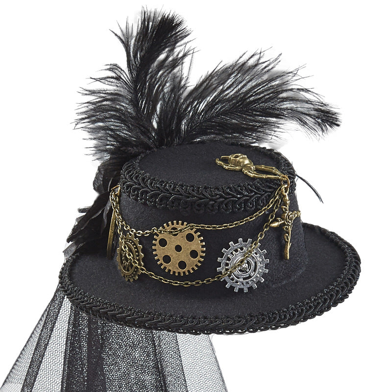 goth Black Steampunk Veil Hat Alt