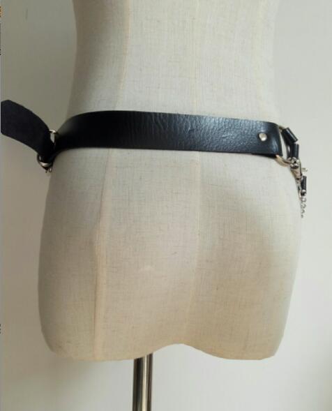 goth Black Strap Belt with Chains Gothic Womens