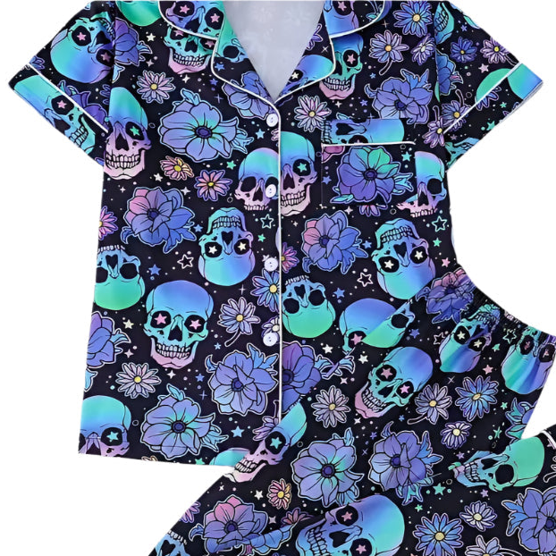 goth Black and Blue Skull Jammies