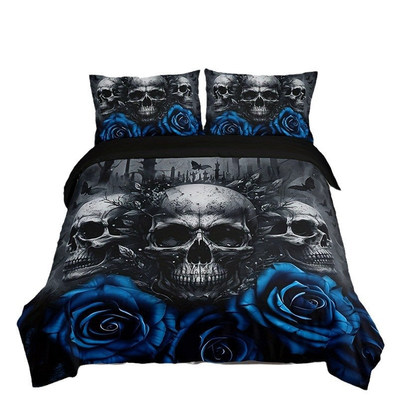 goth Blue Roses Punk Duvet Cover with Pillowcases