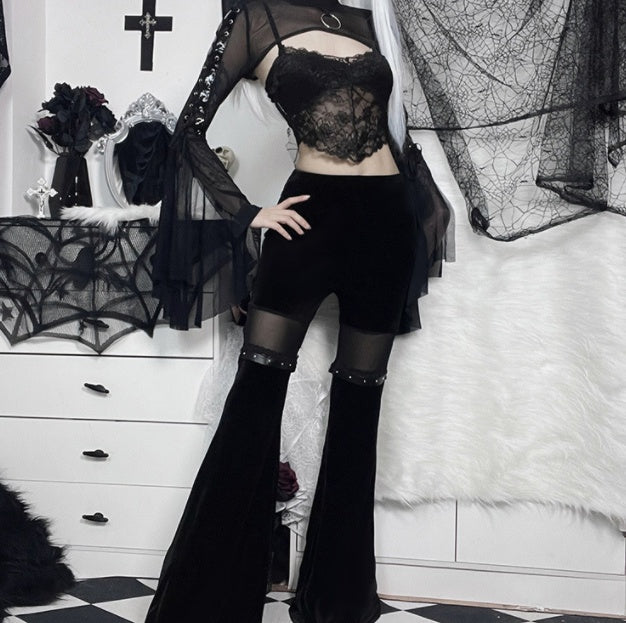 gothic Flare Mesh Pants Womens
