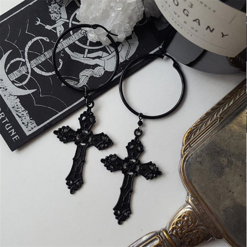 goth Large Black Cross Earrings for Women