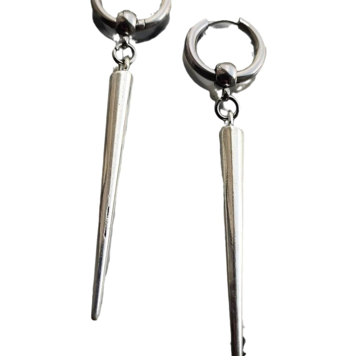 goth Long Spike Earrings Silver Metal goth oasis