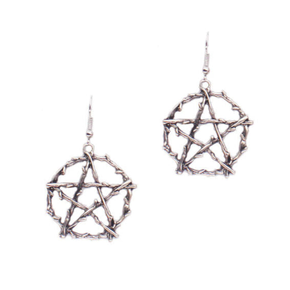 Thorn Pentagram goth Earrings Silver Metal