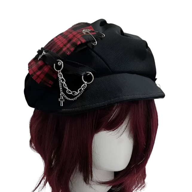 Punk Red Plaid Beret