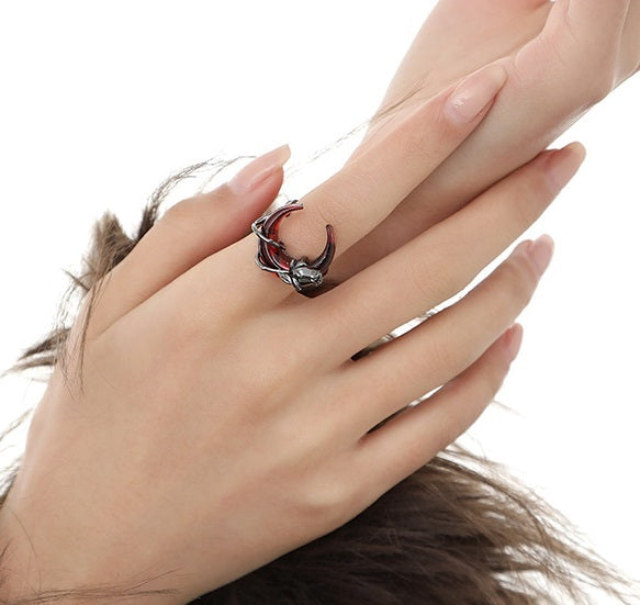 goth Red Crescent Moon Rose Ring