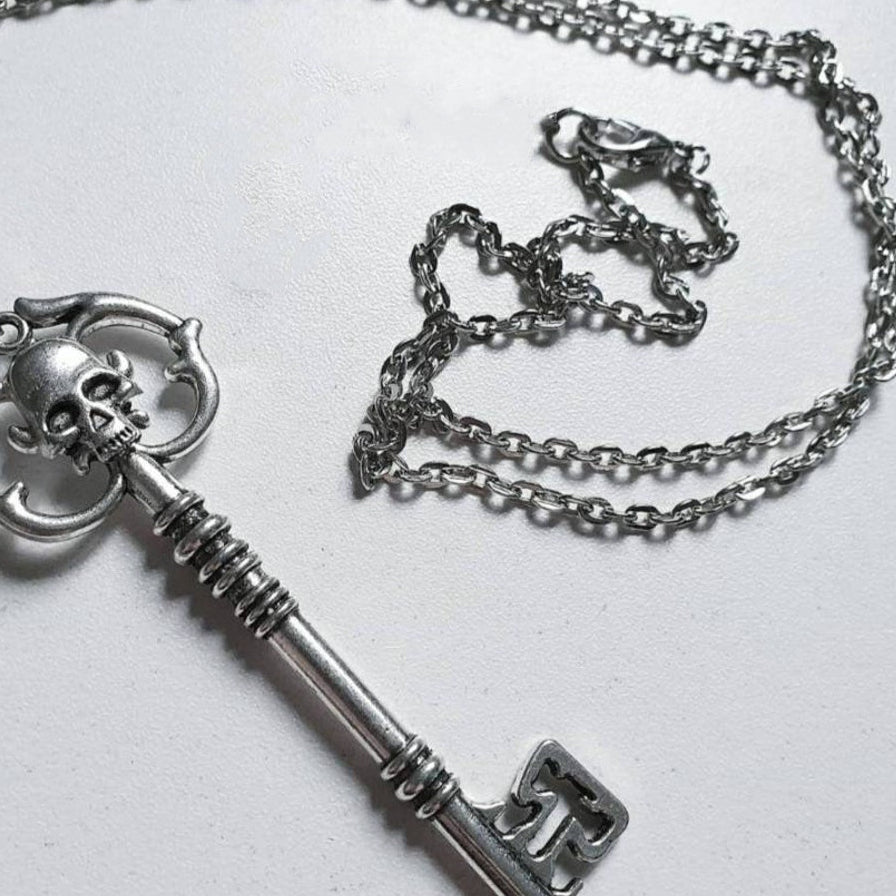goth Skull Key Necklace Goth Metal Steel
